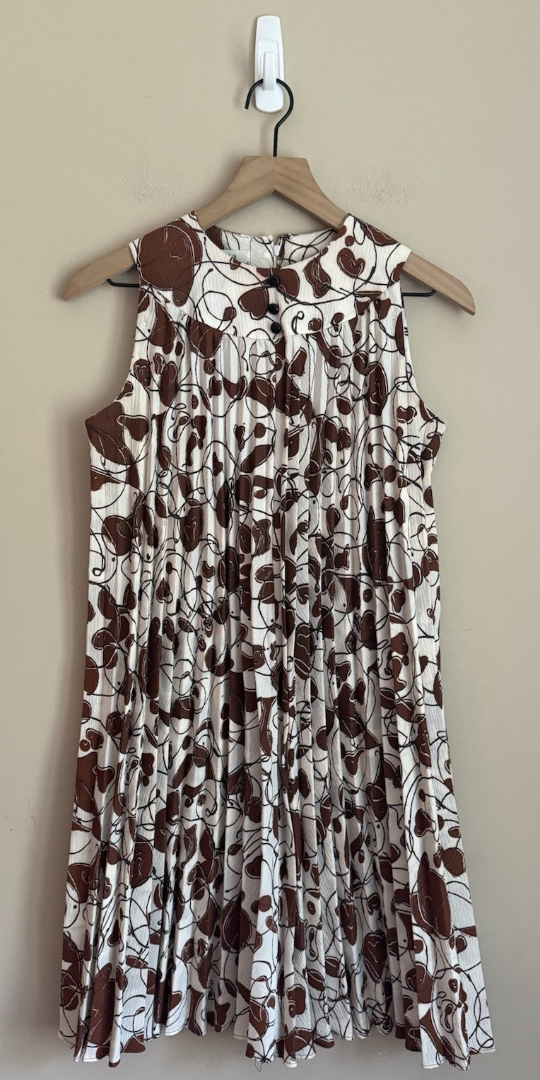 Vintage Dress Mini Swing Pleated Mod GoGo Parfait Originals Size Large Print
