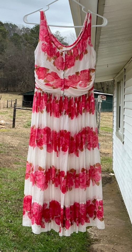 1950s Sleeveless Pink Rose Print Flowy Summer Cotton Vintage Dress Saba Juniors