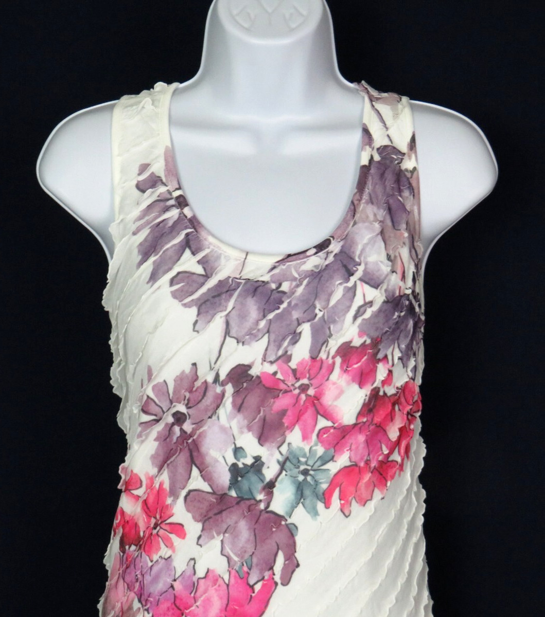 VTG 1980s 90s FLORAL DRESS CHRISTOPHER & BANKS SIZE SMALL RUFFLES POLY SPANDEX