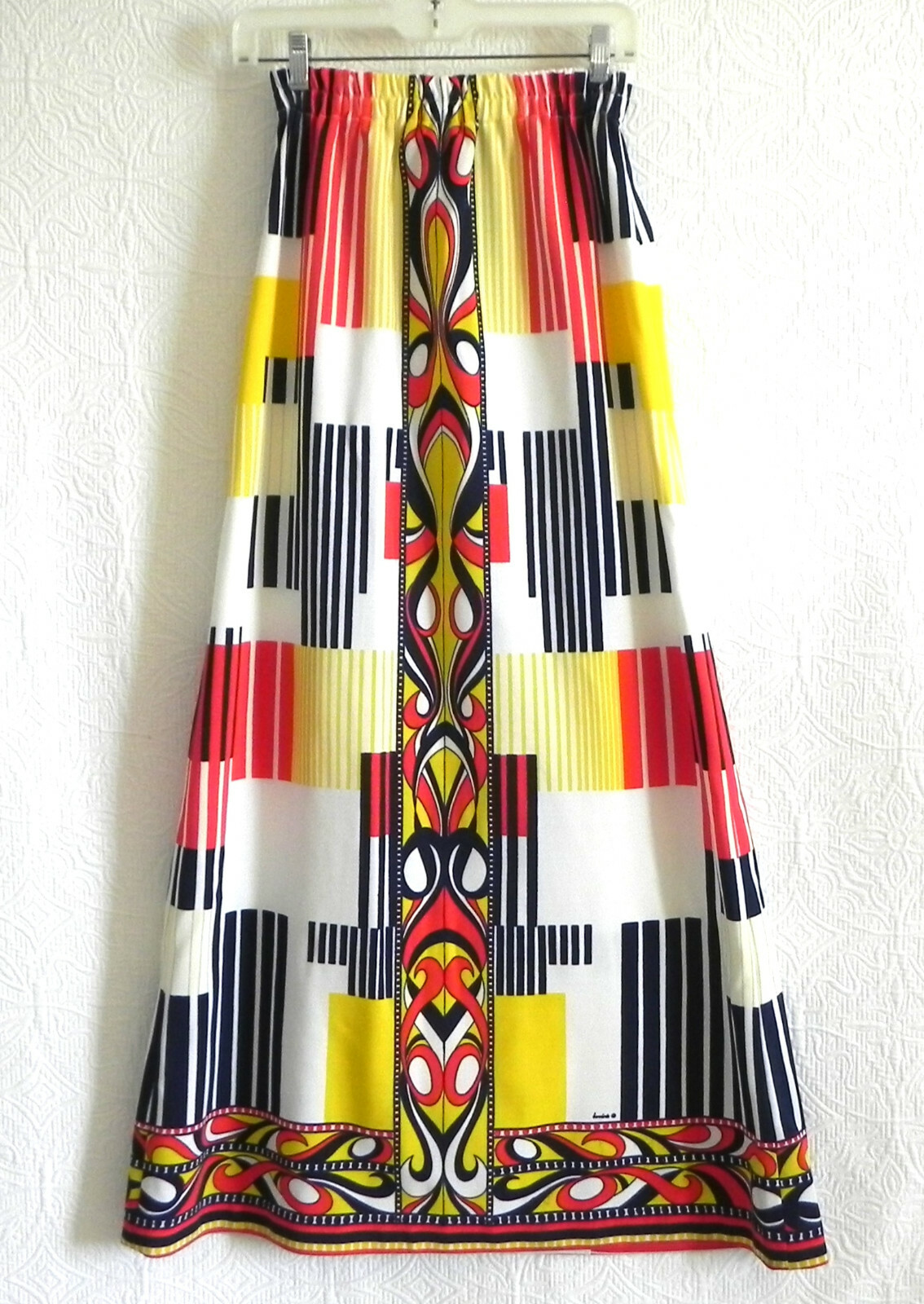 Vtg Bernardo Maxi Skirt Elastic Band Multicolor Slit Front A-Line Size US 2XS/XS