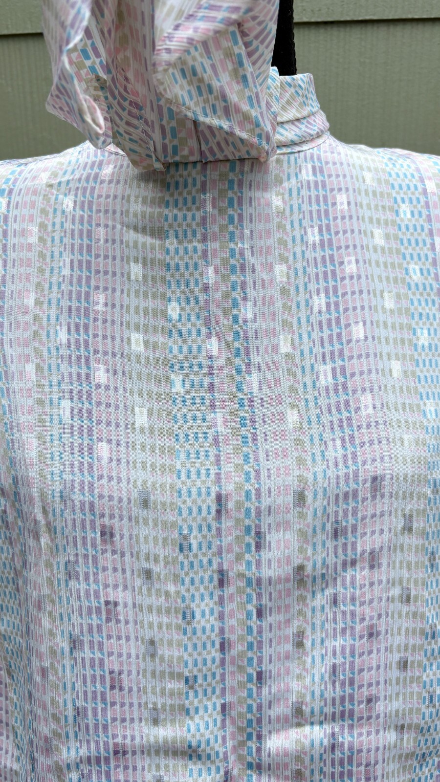 vtg Nicola 70s 80s Pastel Granny Silky Mock Neck Scarf Secretary Poet Blouse