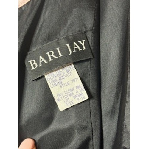 Bari Jay Black Chiffon Evening Gown Pink Trim Ruffle Formal Dress Size 4