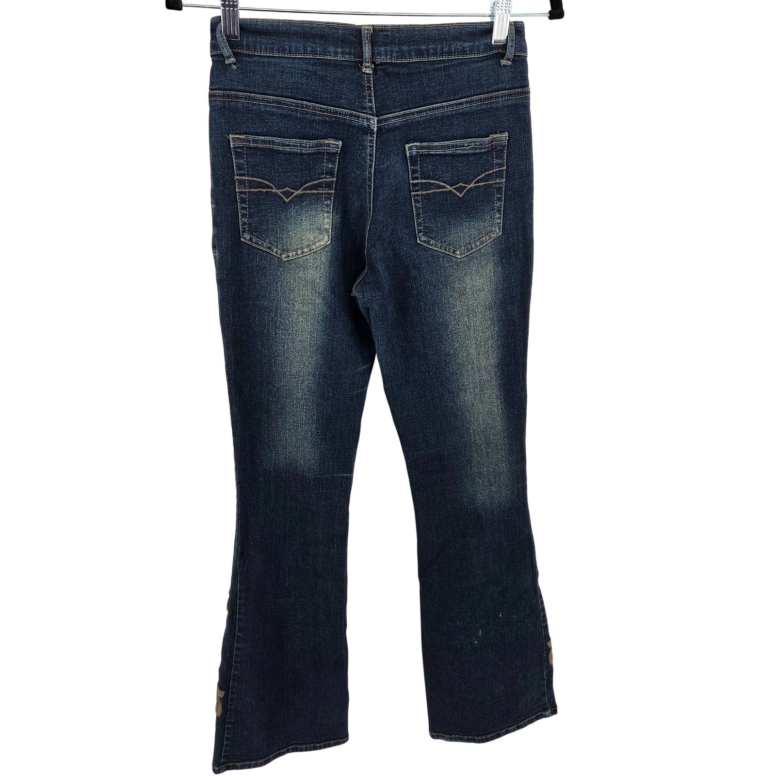 Liquid X Jeans Womens 3 Dark Wash Flare Velvet Applique Y2K Vintage Retro