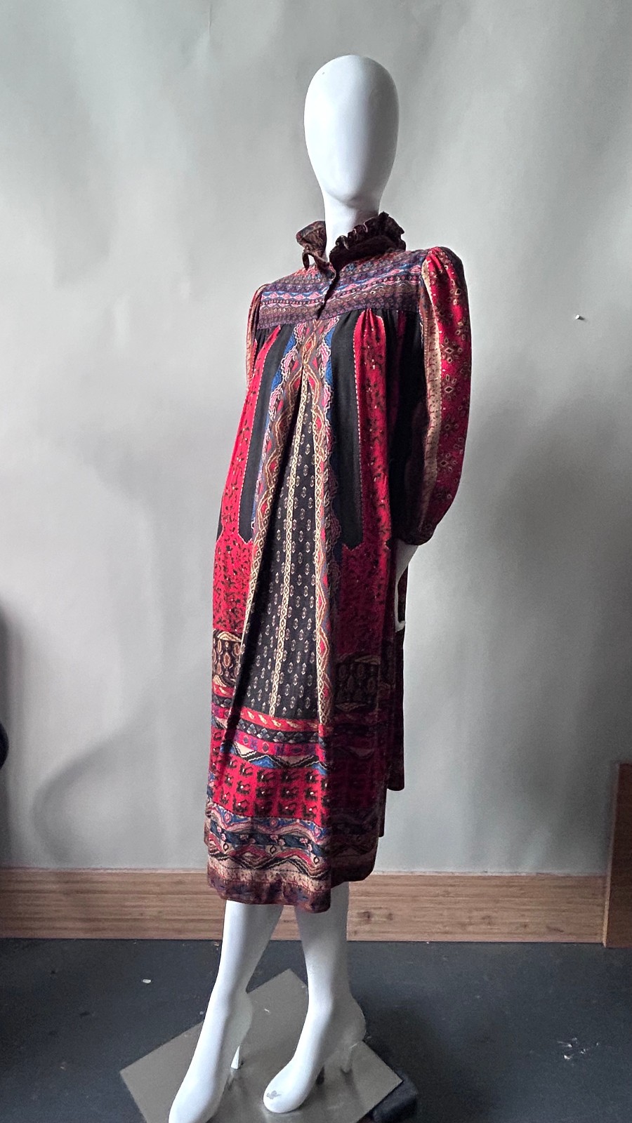Vintage 1970s 80s Jackie Bernard EKLEKTIC Ruffle Midi Dress Boho French Country