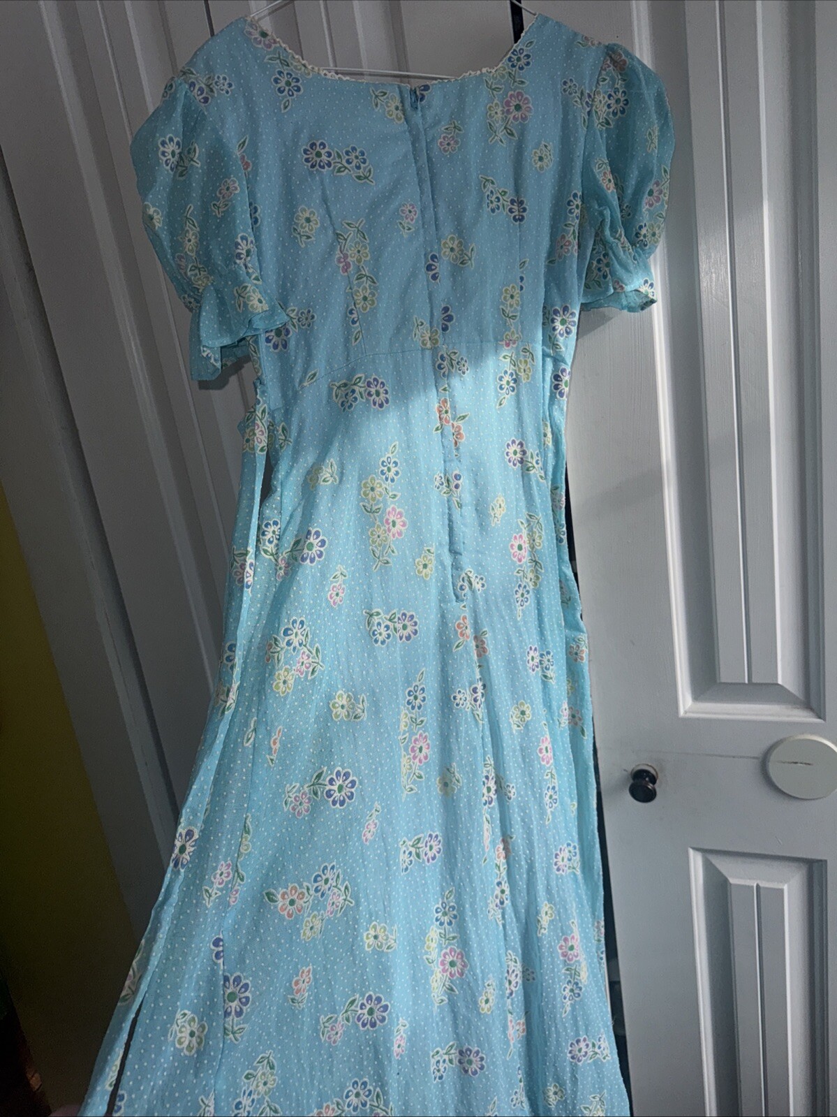 Vintage 1960s Flocked Floral Puff Sleeve Maxi Dress By Montgomery Ward Size 9/10