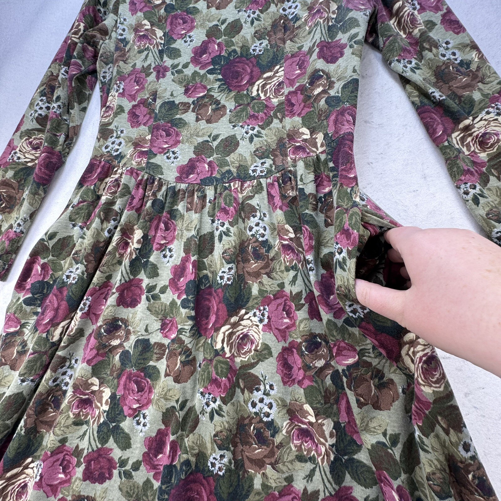 Vintage 80s LANZ Originals Floral Cottagecore Prairie MIDI Dress Size Medium