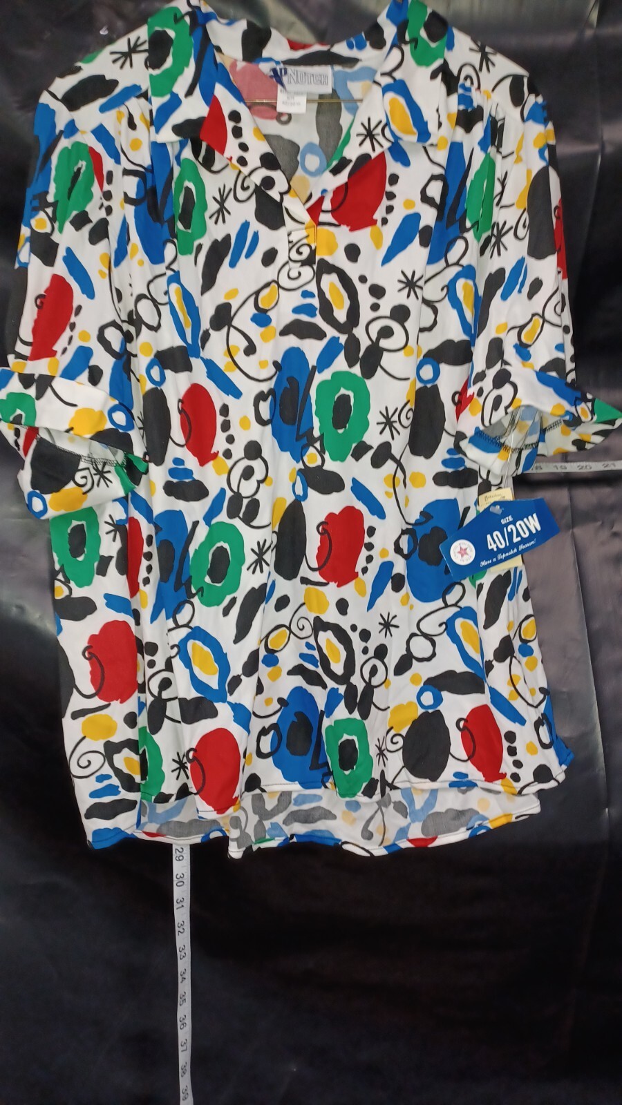 Vintage Top Notch v neck colorful Unique short Sleeve Top 20W 40 Blouse NWT