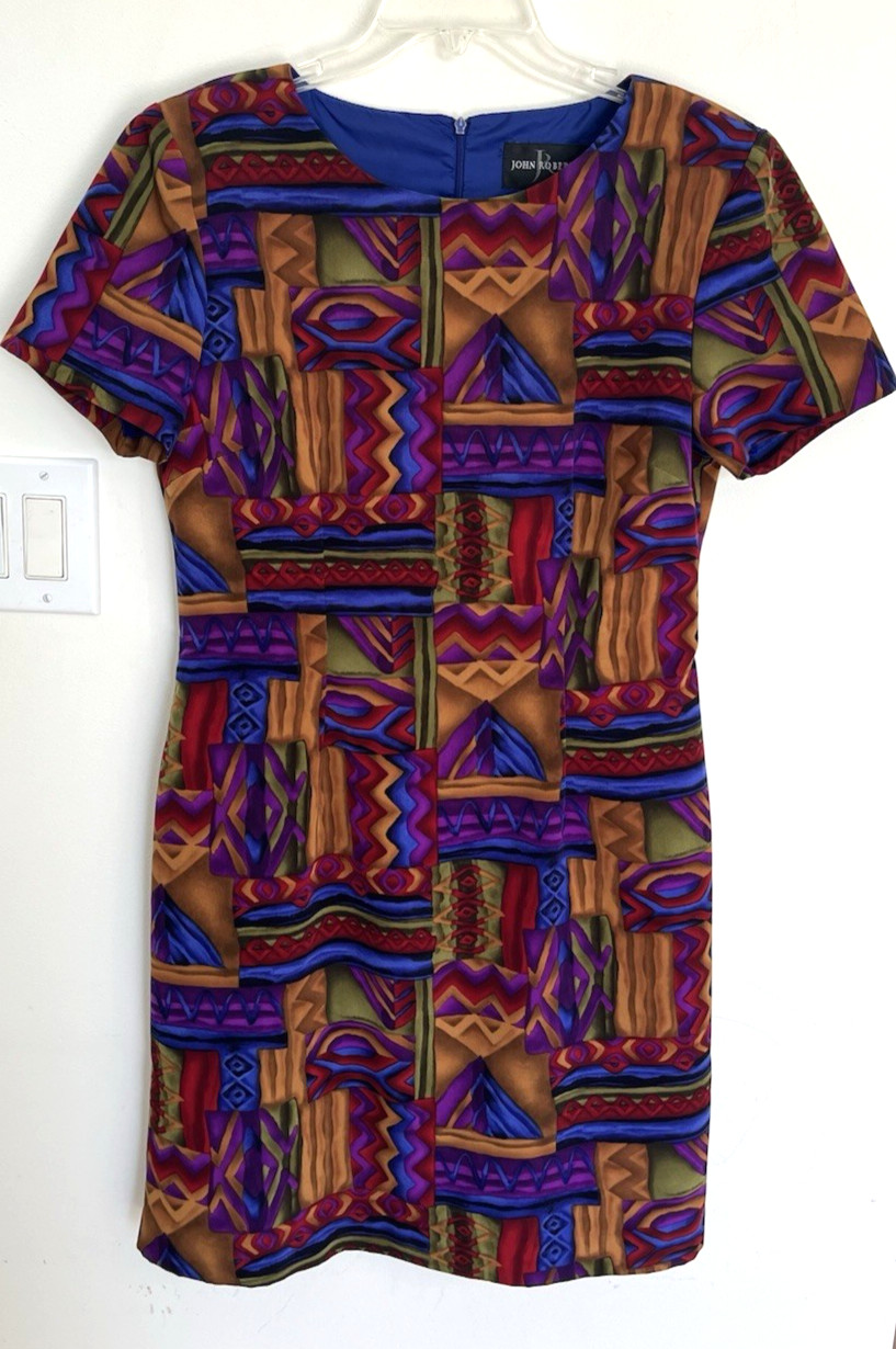 Vtg John Roberts Career Dress Abstract Shift Dress Women 10 Art to Wear Business