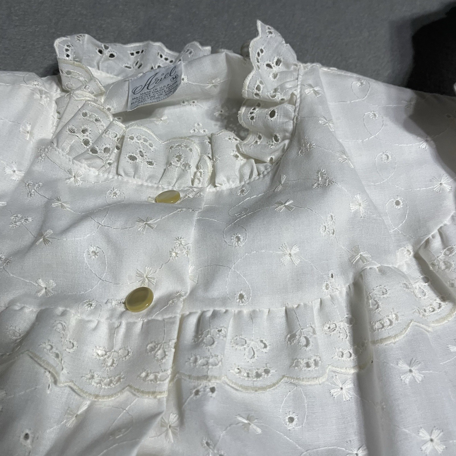 Vintage Ariel Dress Womens Medium Ivory Eyelet Button Front Ruffle Prairie