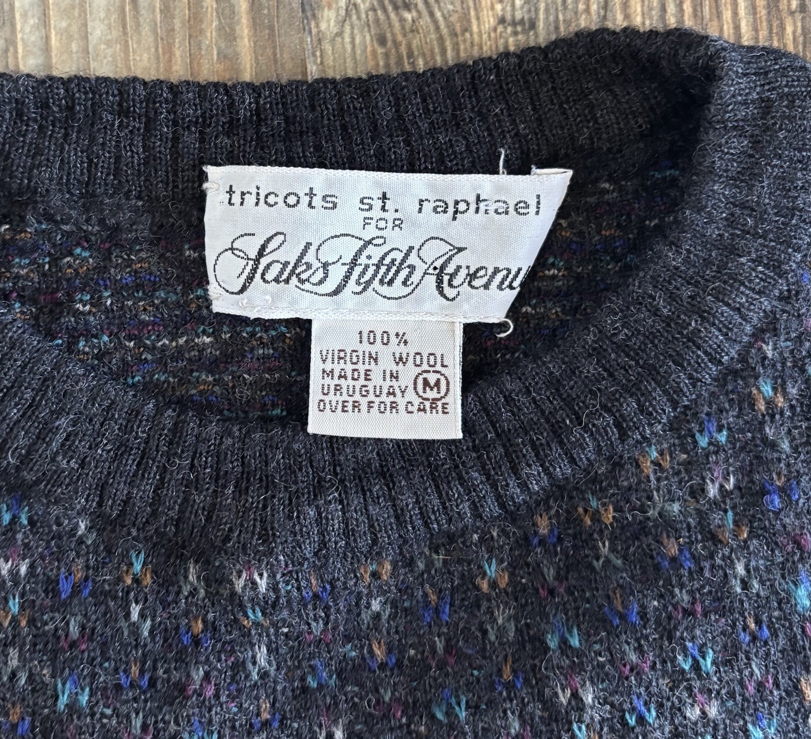Vtg Tricots St Raphael For Saks Fifth Avenue 100% Wool Knit Sweater Womens M Blk