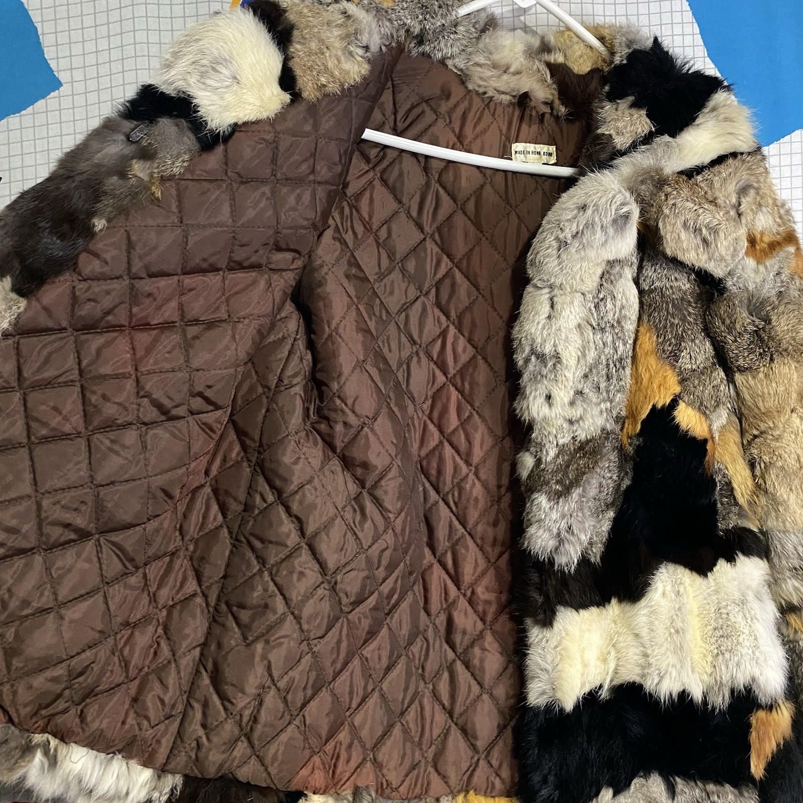 Vintage 70s Patchwork Rabbit Fur Jacket Coat Medium Pennylane Boho Mobwife