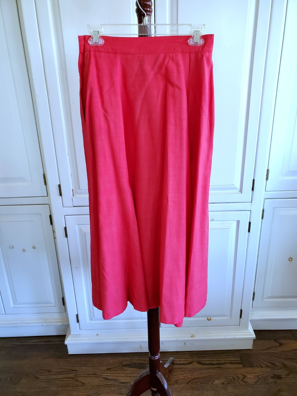 Vintage Jess & Liz Coral Red Trumpet Gored Linen-look Midi Skirt 4? 6?