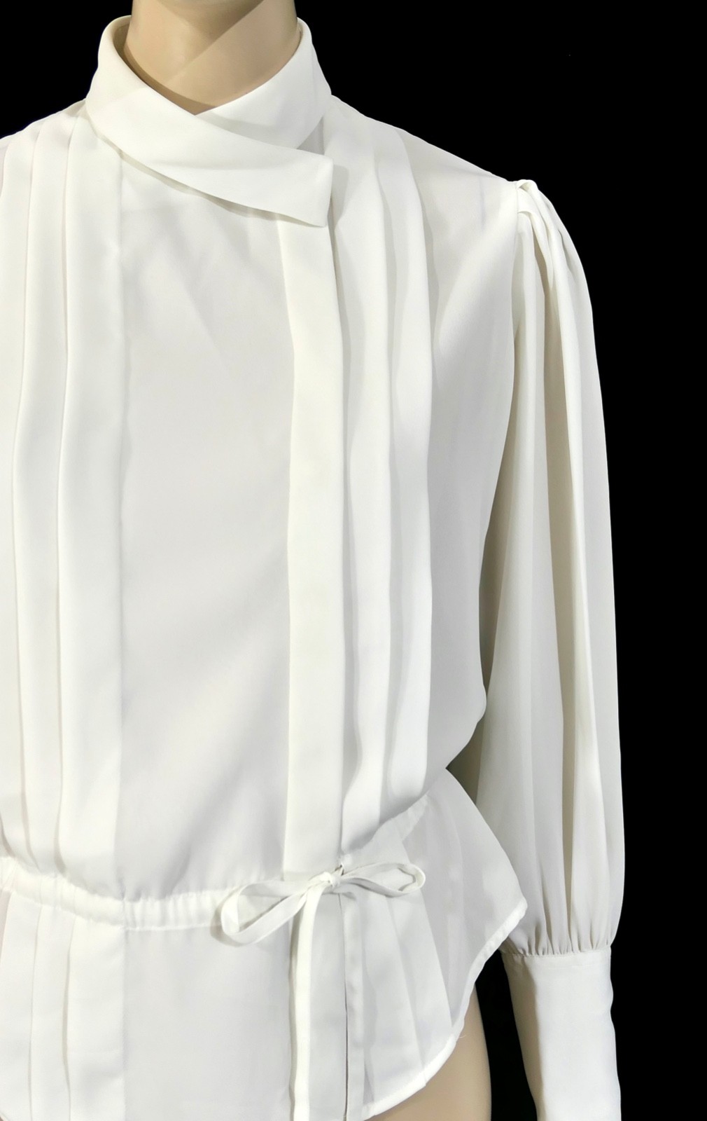 Vintage 80s Liz Claiborne Chiffon Bishop Sleeve Military Draw String Blouse sz 4