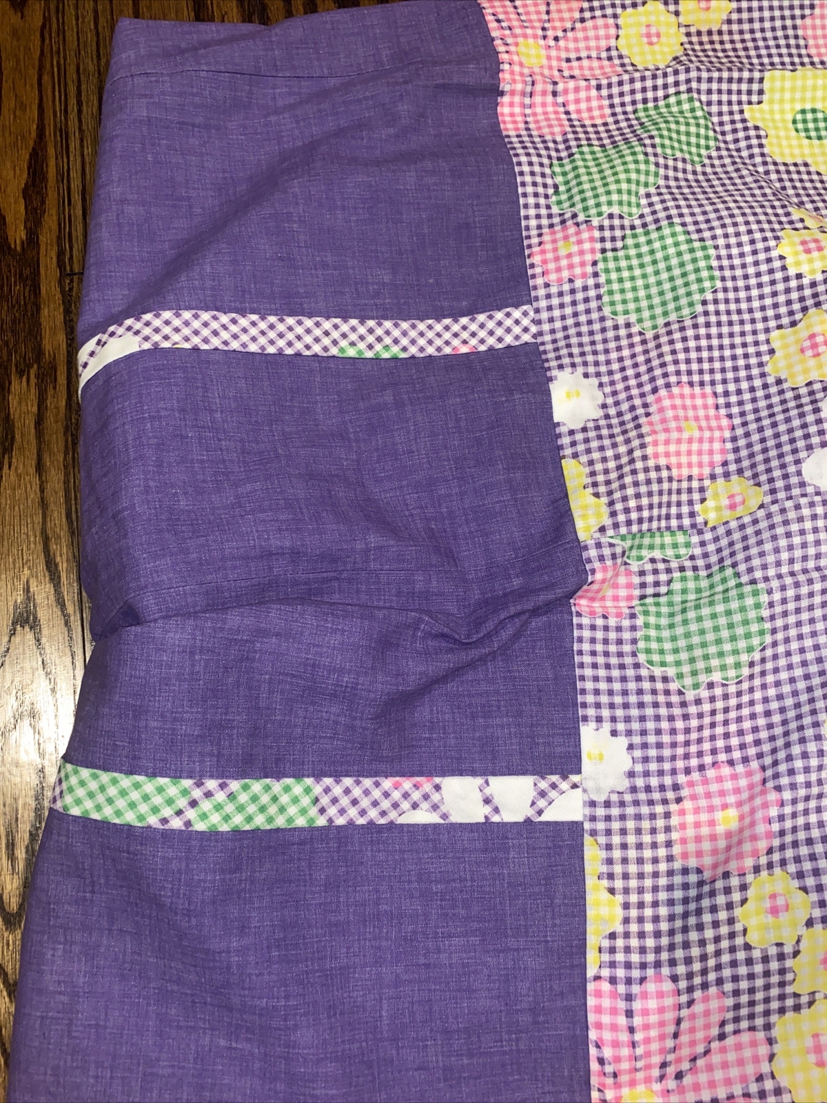 Vintage Handmade Purple Gingham Floral Maxi Skirt 29” Waist 41”long