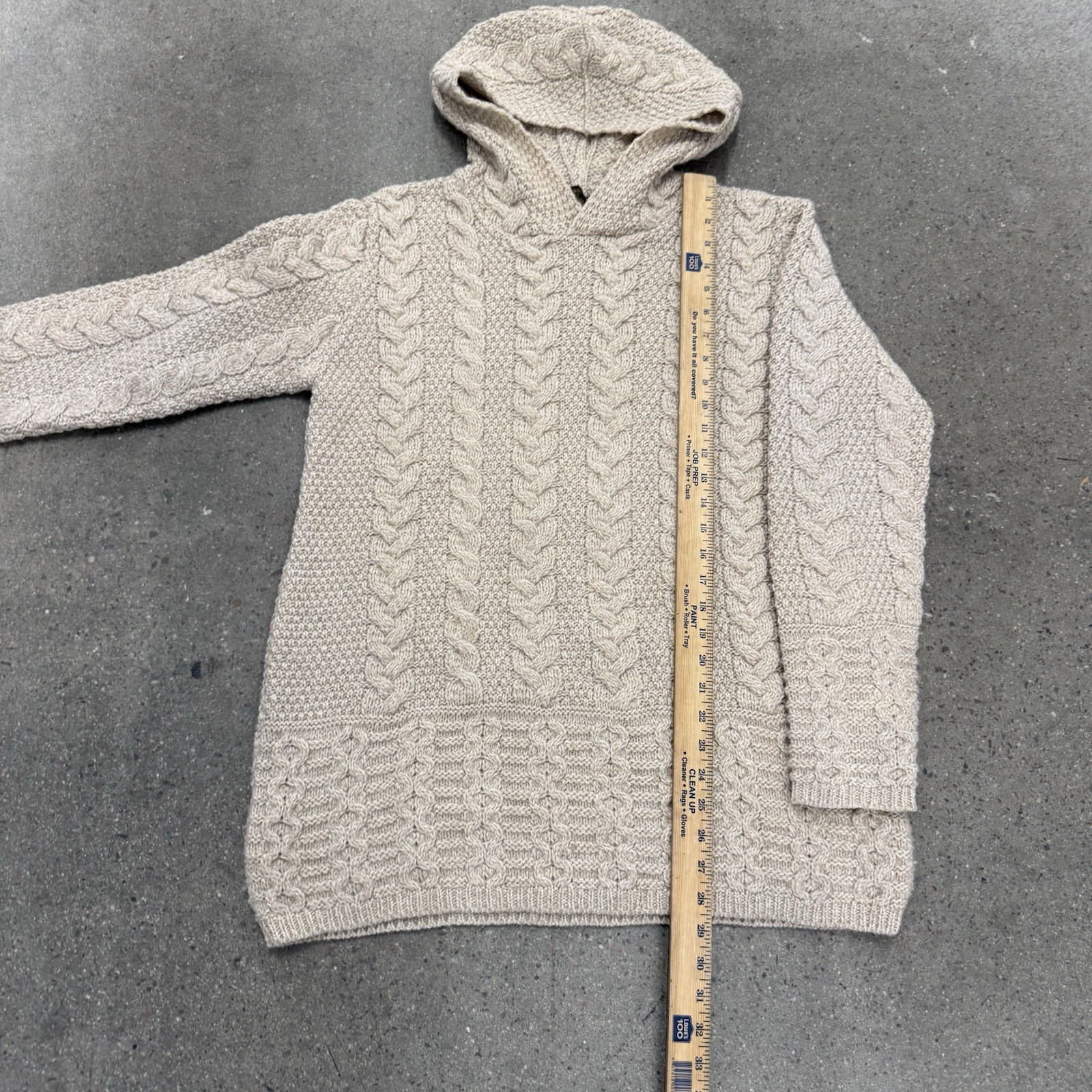 Vintage Hand Knit Chunky Cable Knit Fisherman Zip Hooded Sweater Sz Large