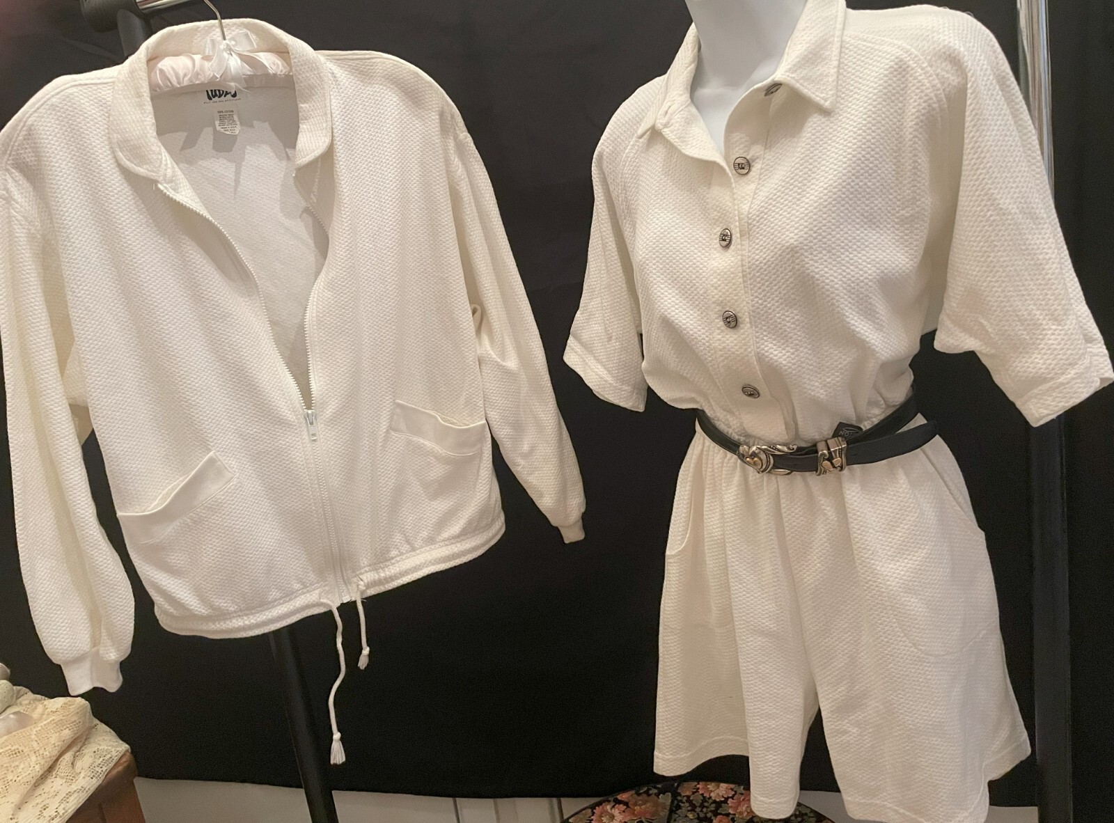Vintage Romper Shorts Playsuit and Jacket Set White 100% cotton