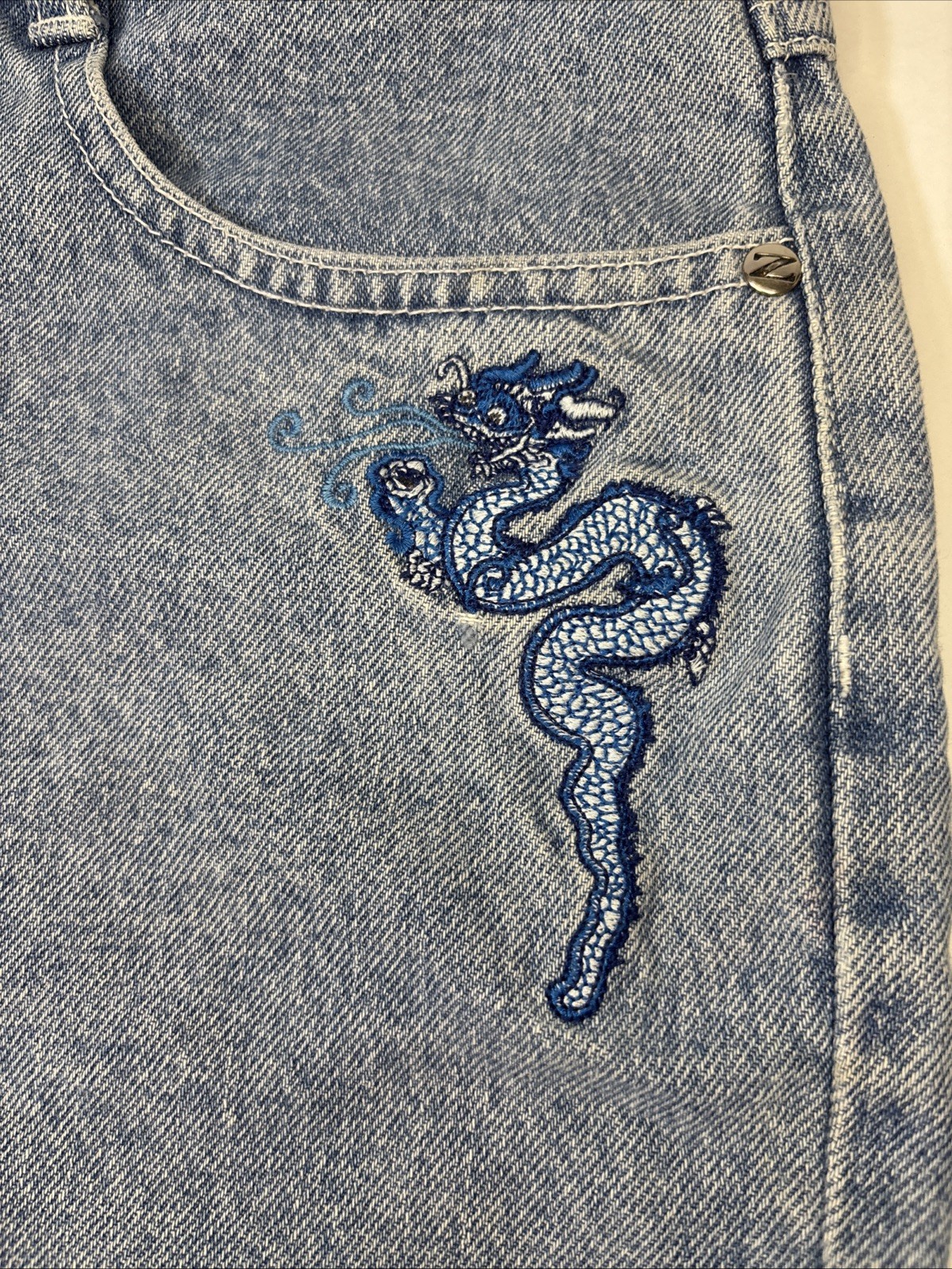 Vintage Blue Jean Shorts Zana Di Embroidered Dragon