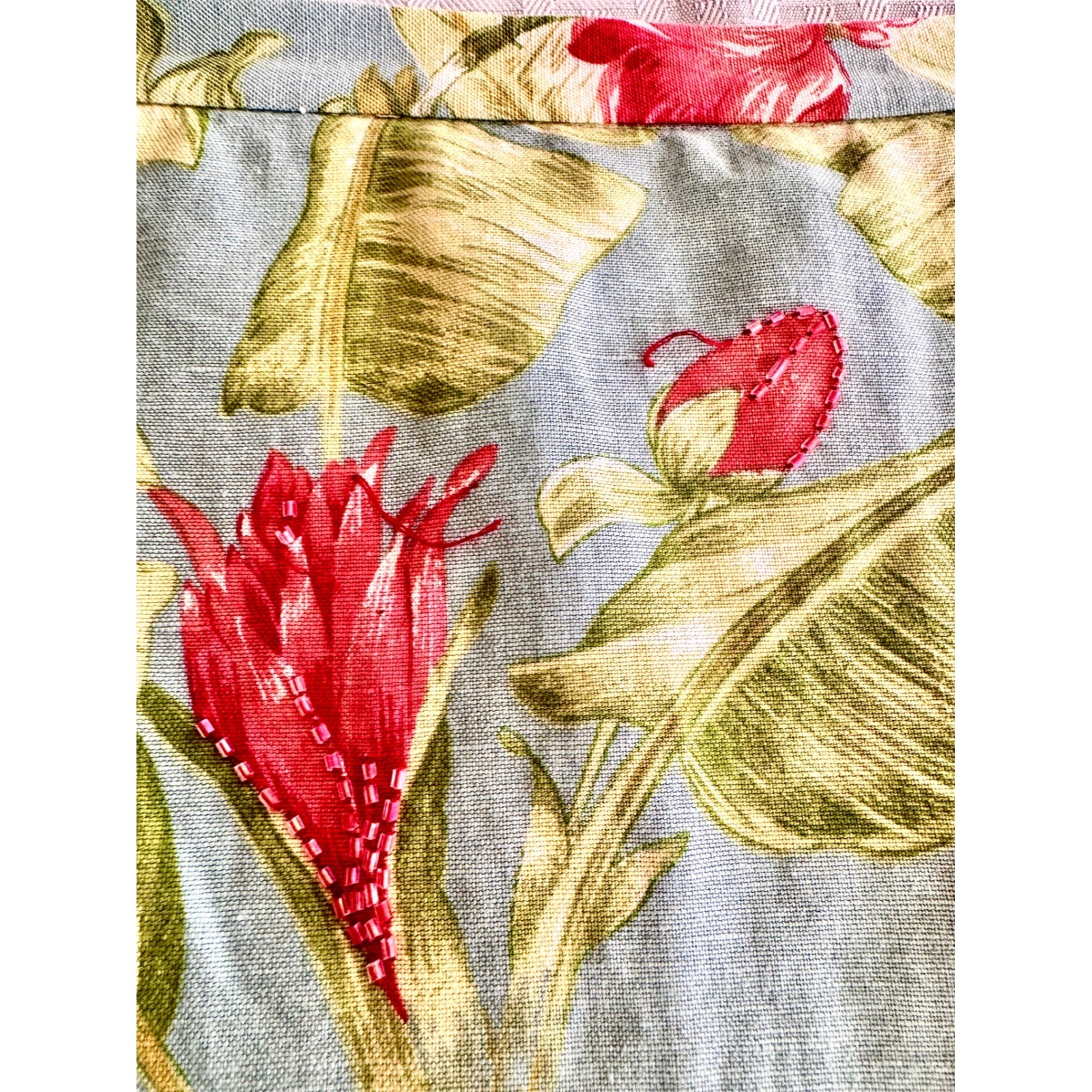 Rafael PT Collection Tropical Floral Linen Skirt Set Green Red Size 12 Vintage