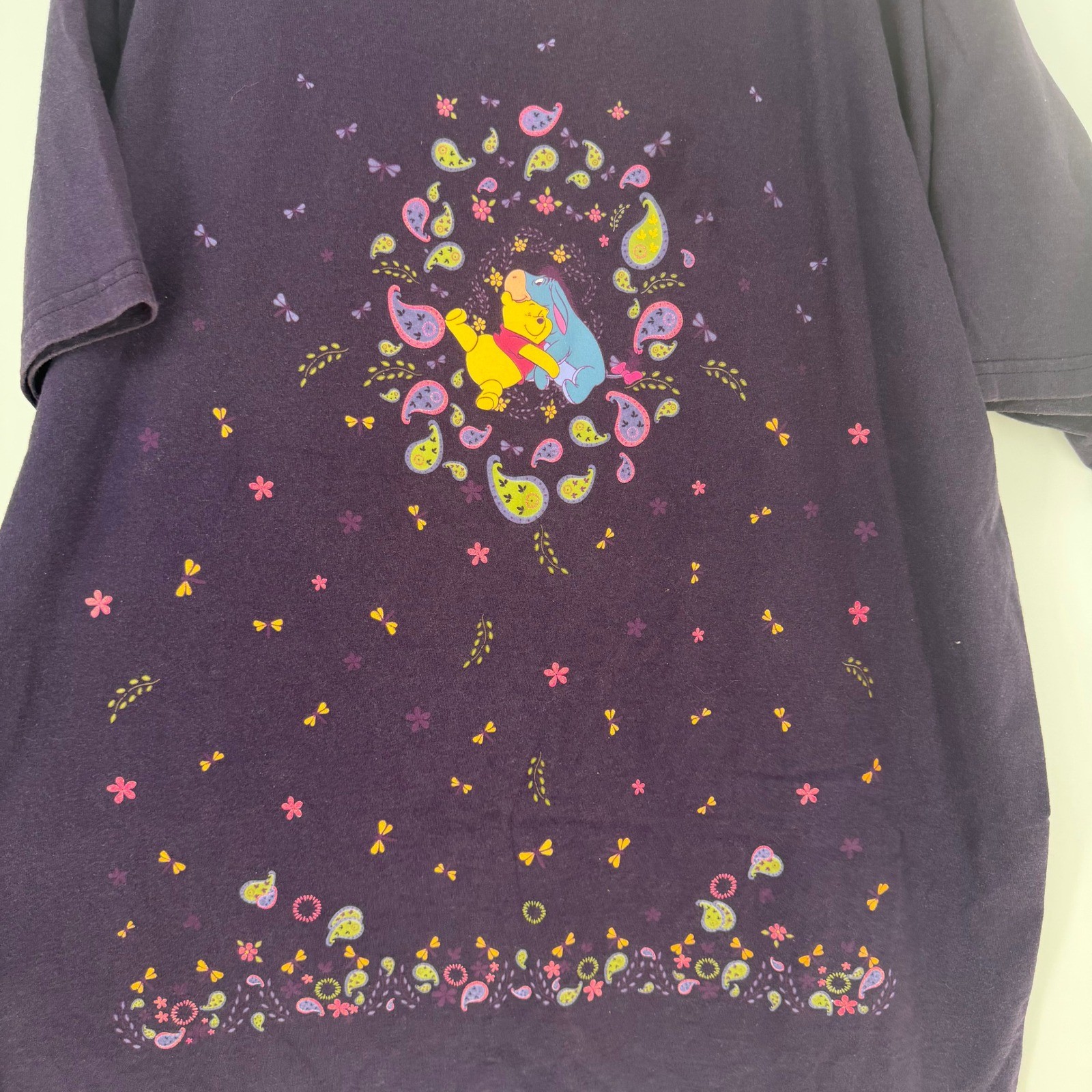 Disney Pooh T-Shirt Women 1X Purple Eeyore Tigger Paisley Vintage 90s Kidcore