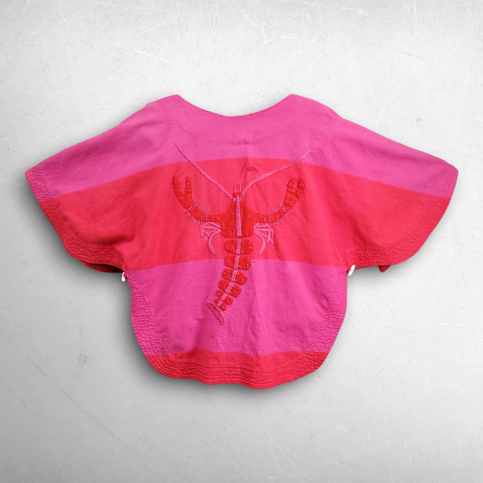 Modas Tropicana Lobster Pullover Poncho Top Women OS Pink Red Embroidered VTG