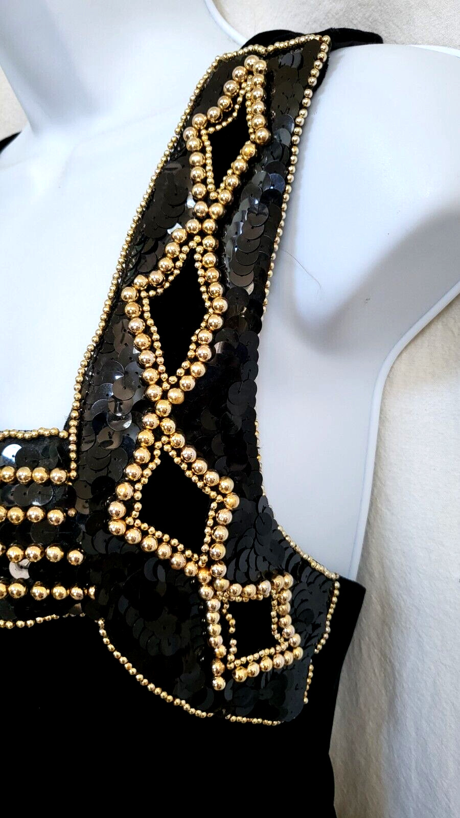 Elegant Black Velvet Vtg 80s Blondie and Me Evening Gown Dress Sequins Beads 5/6