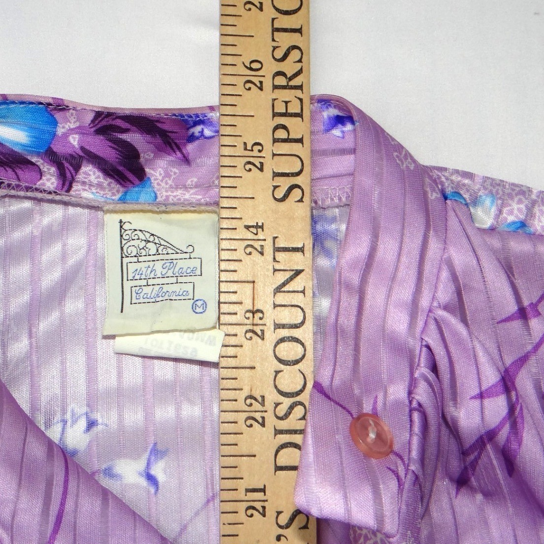 Vintage 14th Place California Purple Floral Shadow Stripe Popover Blouse Medium
