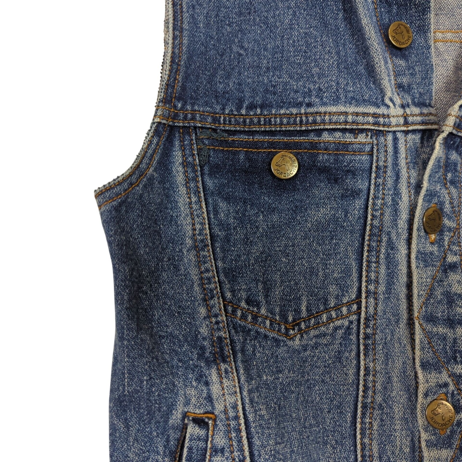 Vintage Jordache Denim Sleeveless Jacket Vest Pockets Button Front 1980’s