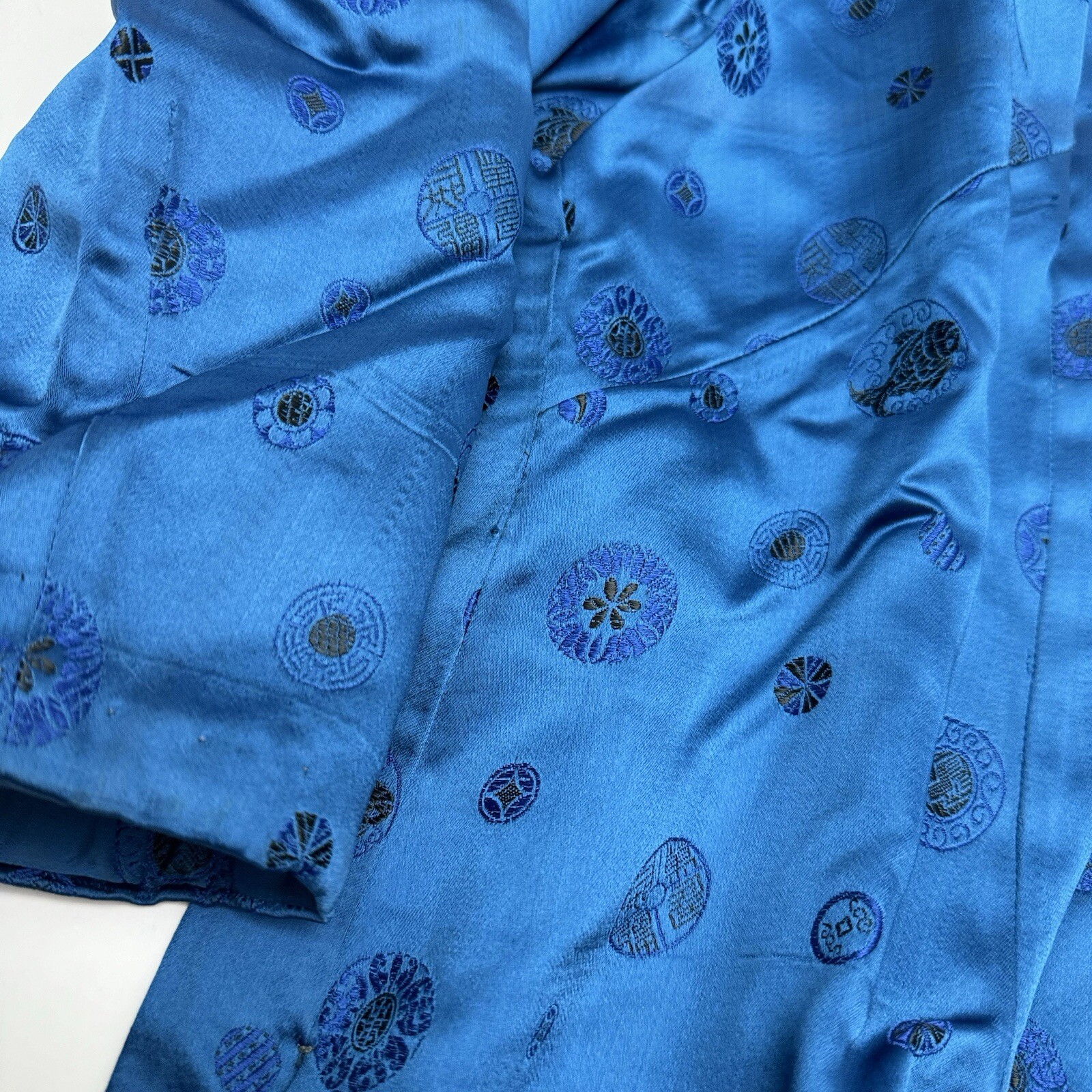 Vintage Asian Traditional Chinese Blue Silk Top Full Zip S/M