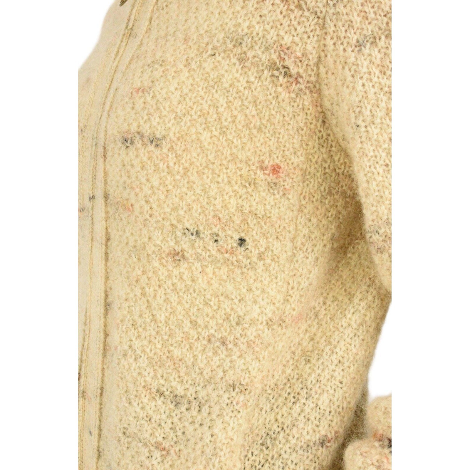 70s Vintage Oatmeal Beige Wool Hoodie Zip Front Sweater M/L Unisex Women Mens