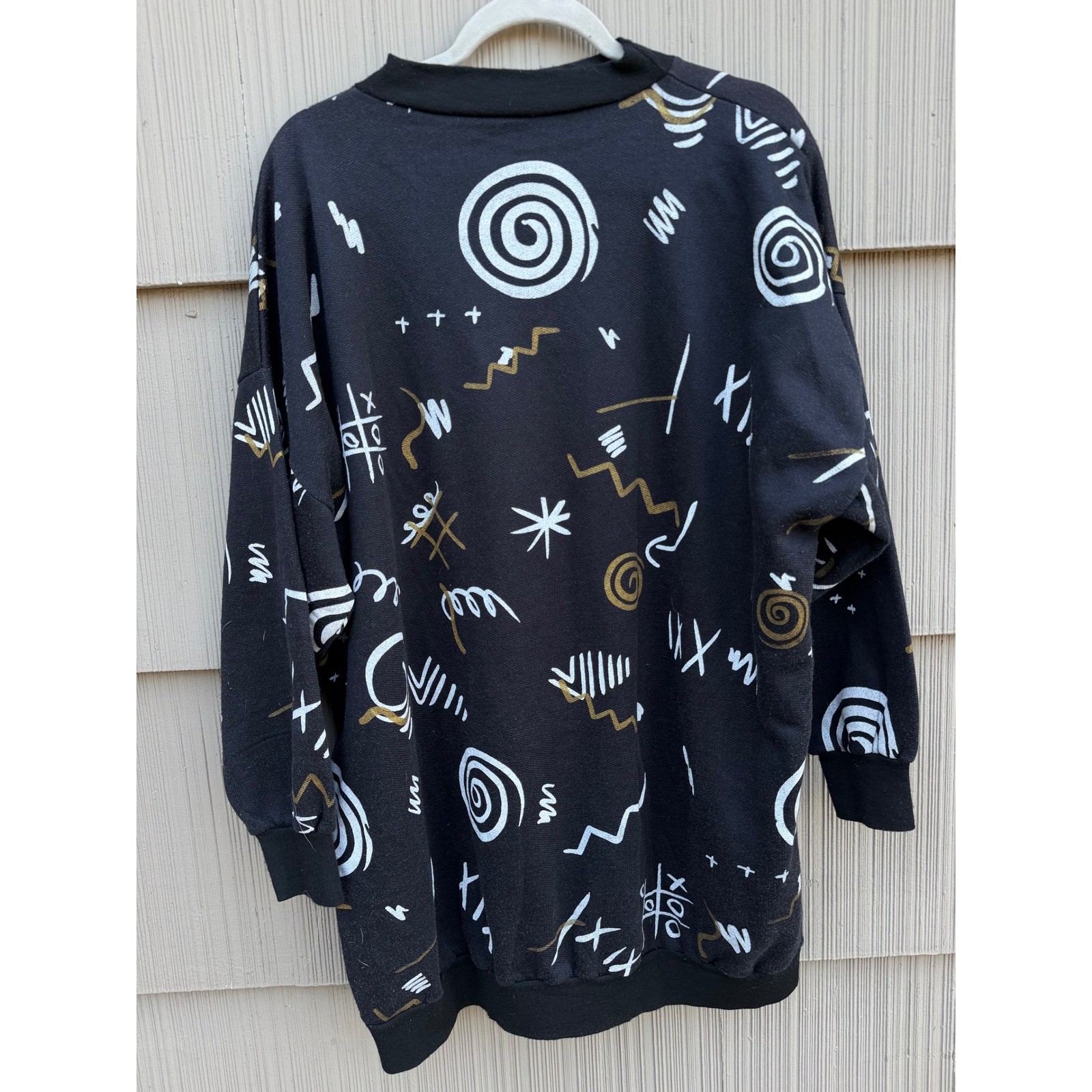 Vintage 80s Memphis Art Abstract Doodle Sweatshirt XL Black Made in Italy Tunic