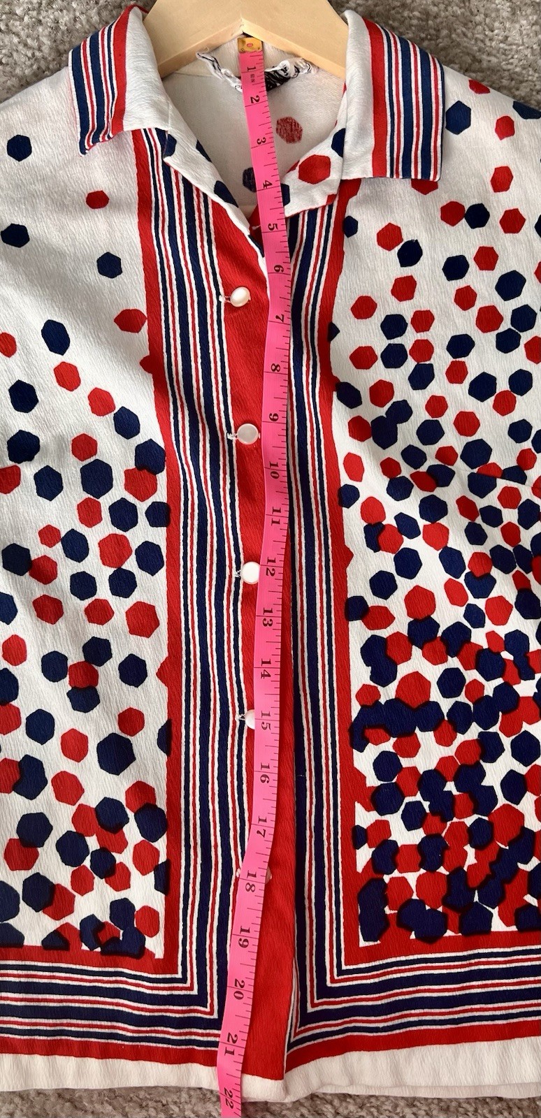 Cellini Vintage Cotton Collared Button-Front Shirt Size 10 Red White Blue Japan