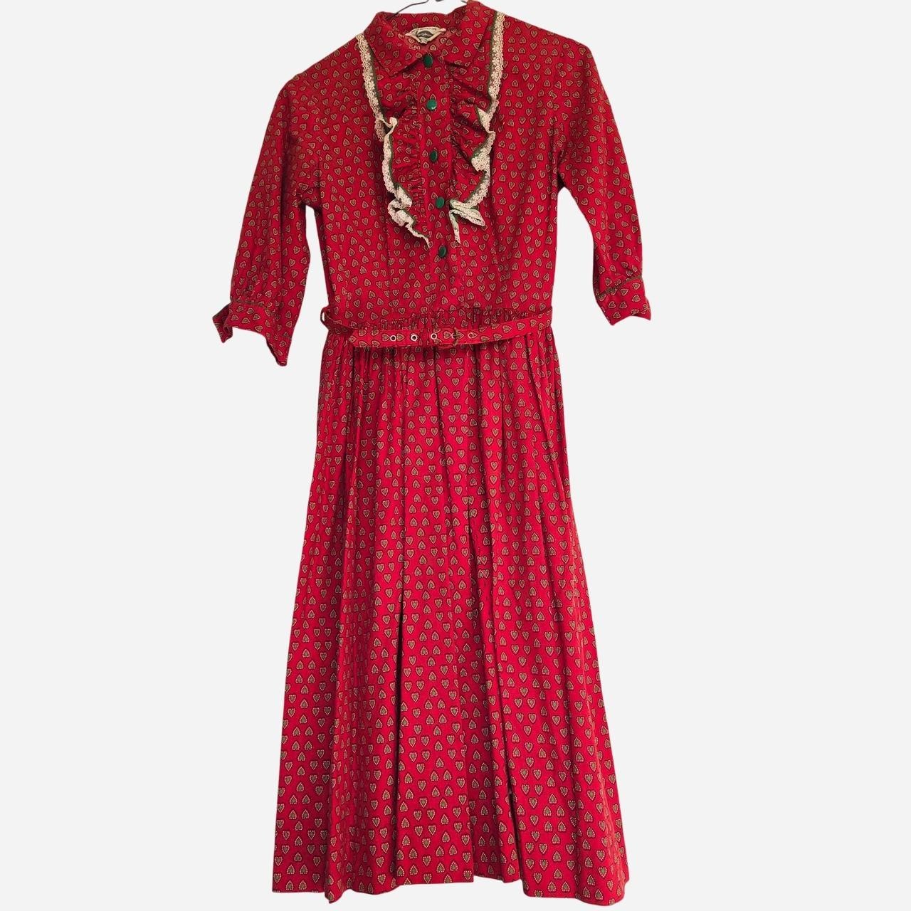 Sears Kerrybrooke 1950s strawberry dress, fit and flare, ruffled collar,…