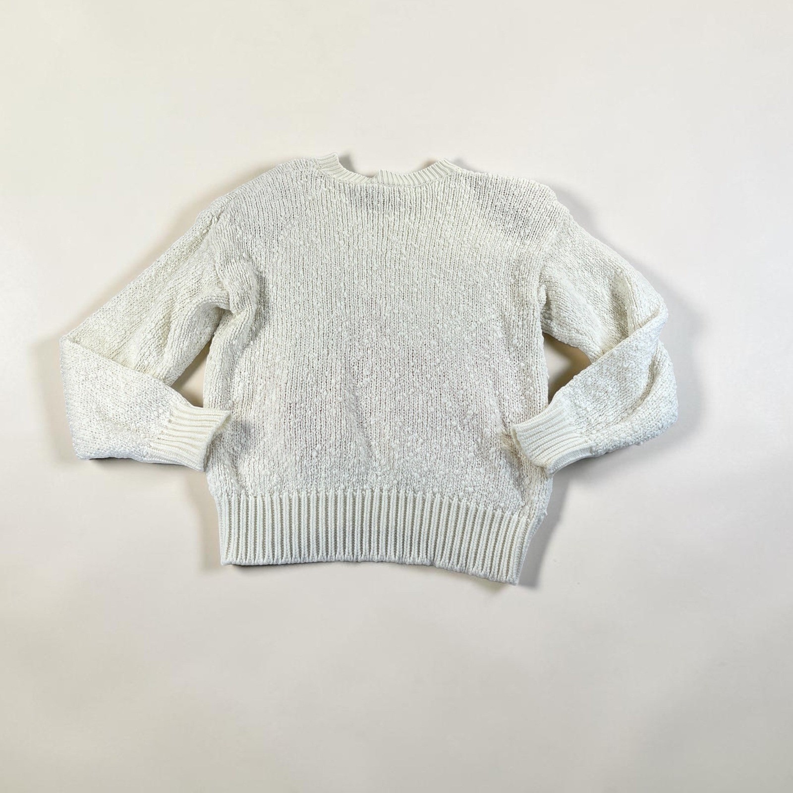 Vintage 80’s Statament Sweater M White Pink Floral Applique Grandma Core Kitschy