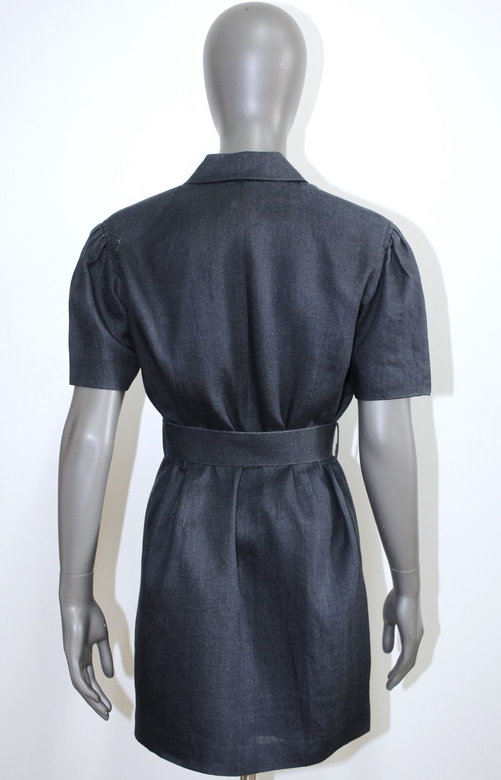 Vintage 80s Anthracite Short Sleeves Hemp Shirt Dress KENZO Size M Made in Japan