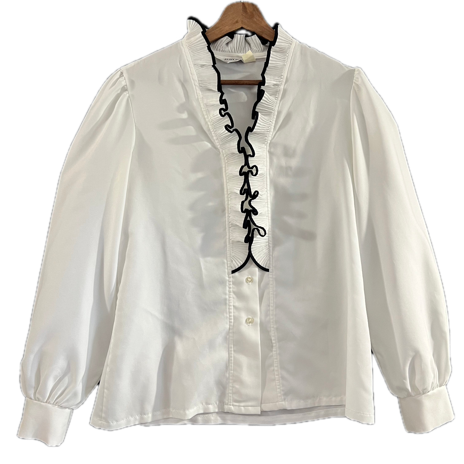 Vintage 70s Judy Bond Blouse Button Up 39″ Bust Edwardian Ruffle Romantic