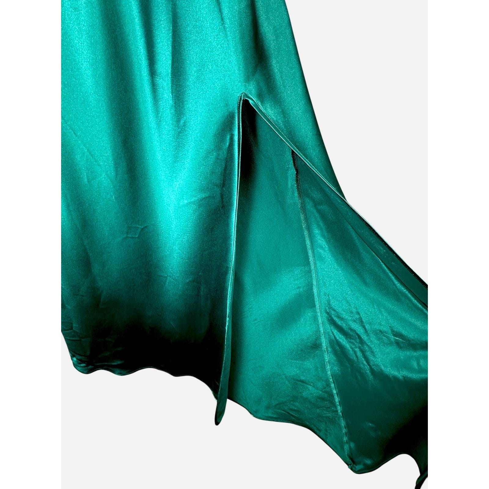 Vintage Victorias Secret Gold Label Emerald Green Satin Lace Slip Dress XS P
