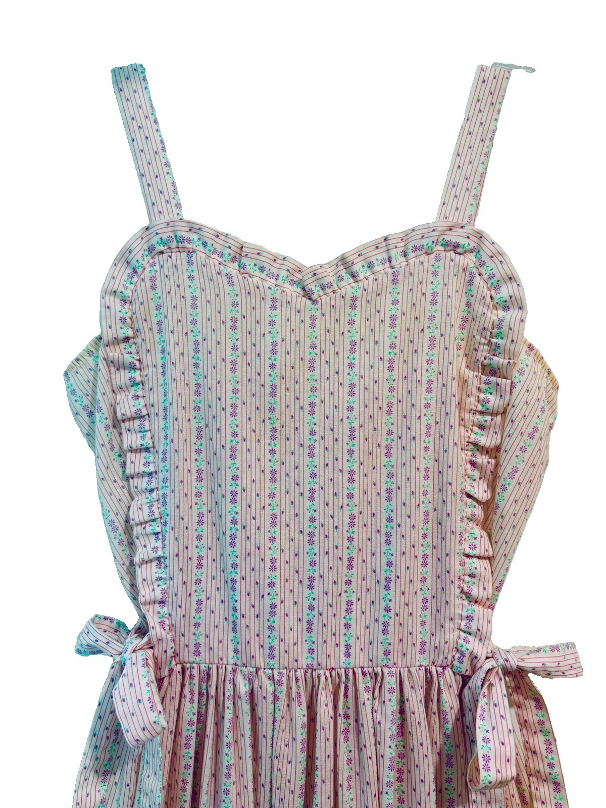 VTG 80s Becky Sharpe Sundress Sweetheart Neckline Dainty Pink & Lavender Floral