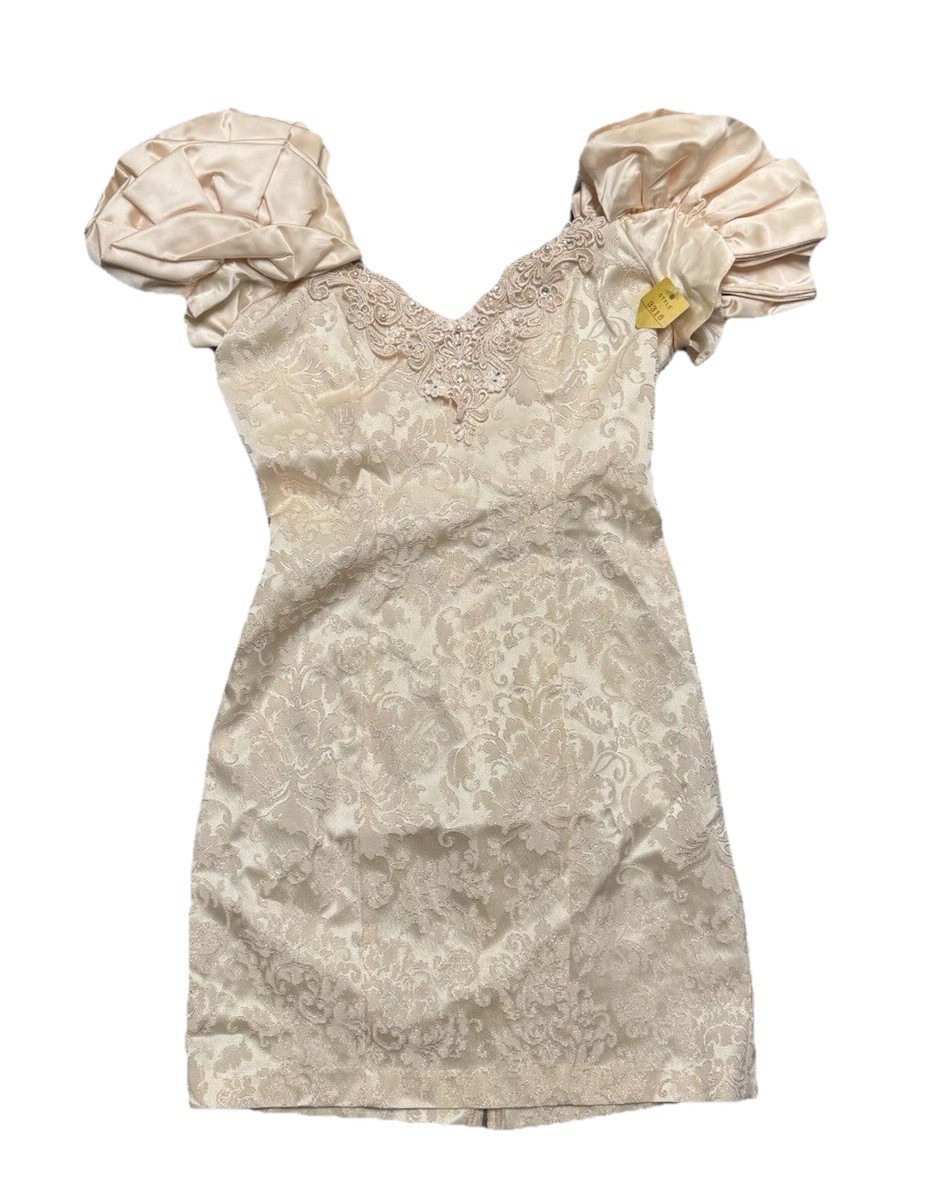 NWT NWD Vintage 80s 579 Zum Zum Brocade Puff Shoulders Cocktail Mini Dress