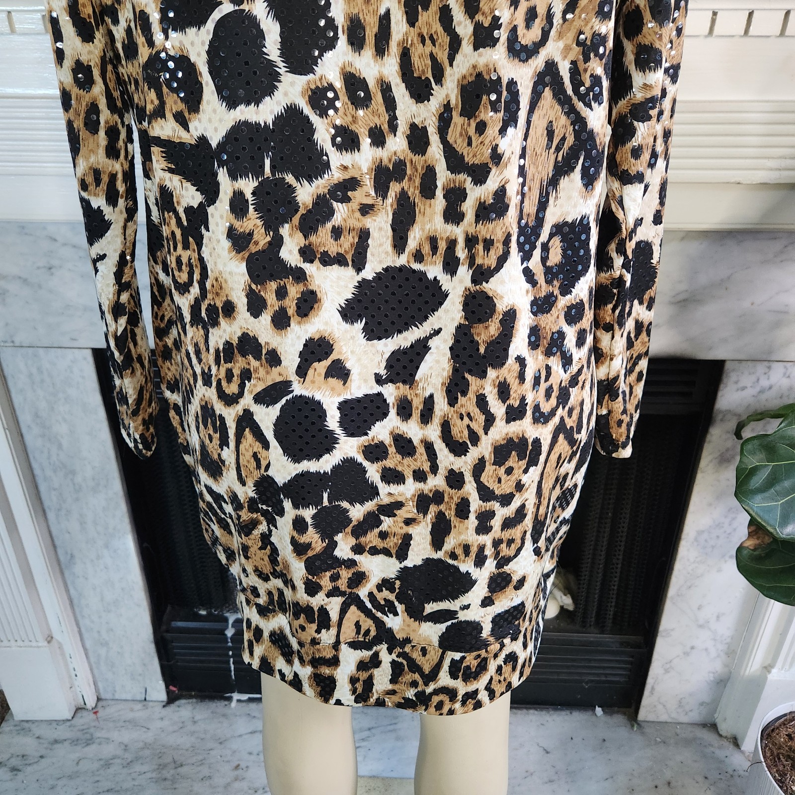 Vintage Y2K Apple Bottoms Brown Leopard Hoodie Dress Sequin Mob Wife Plus Sz 1X