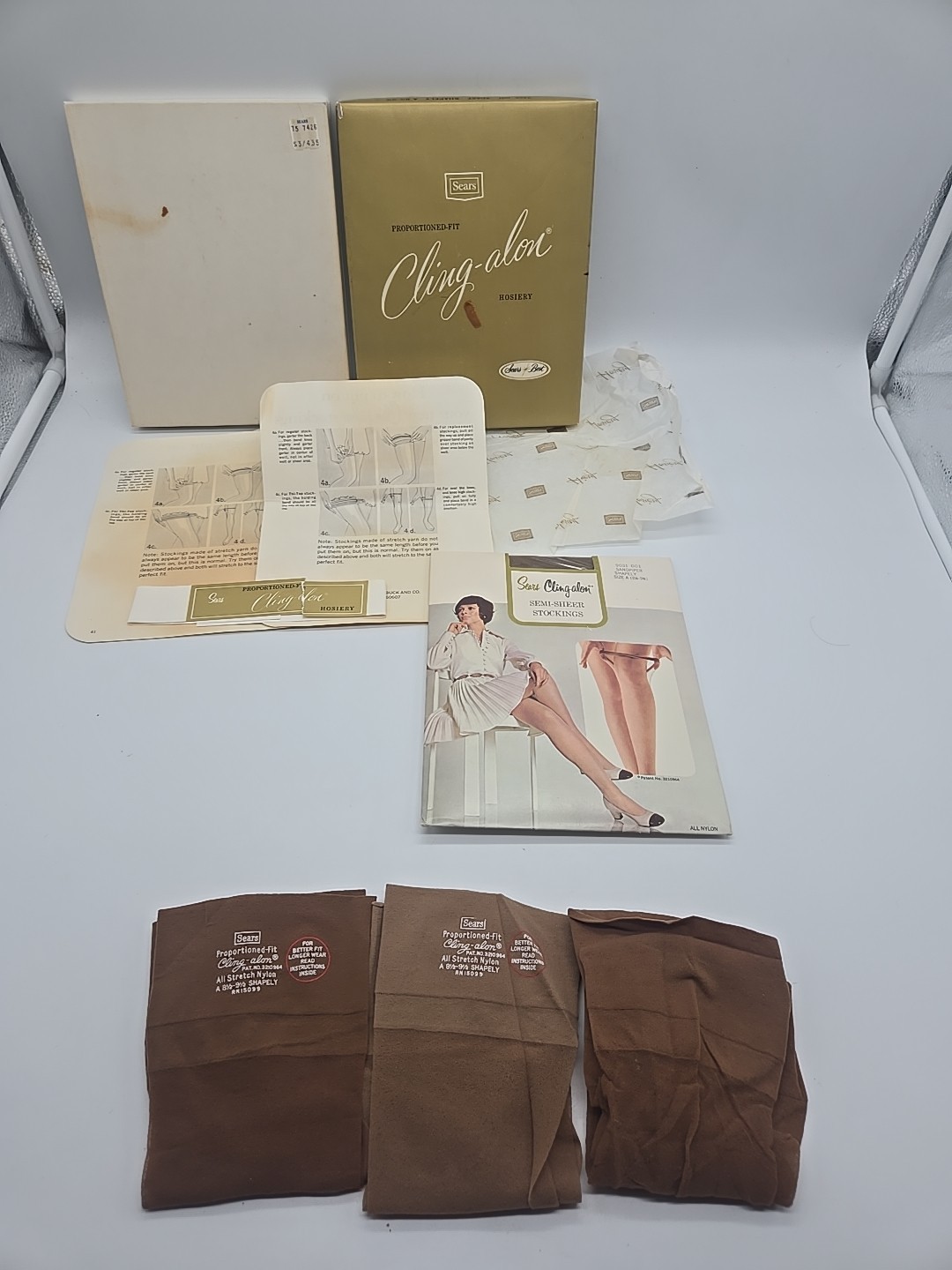 4 Vintage Sears Cling Alon Semi Sheer Stockings Classic A 8 1/2-9 1/2 NOS