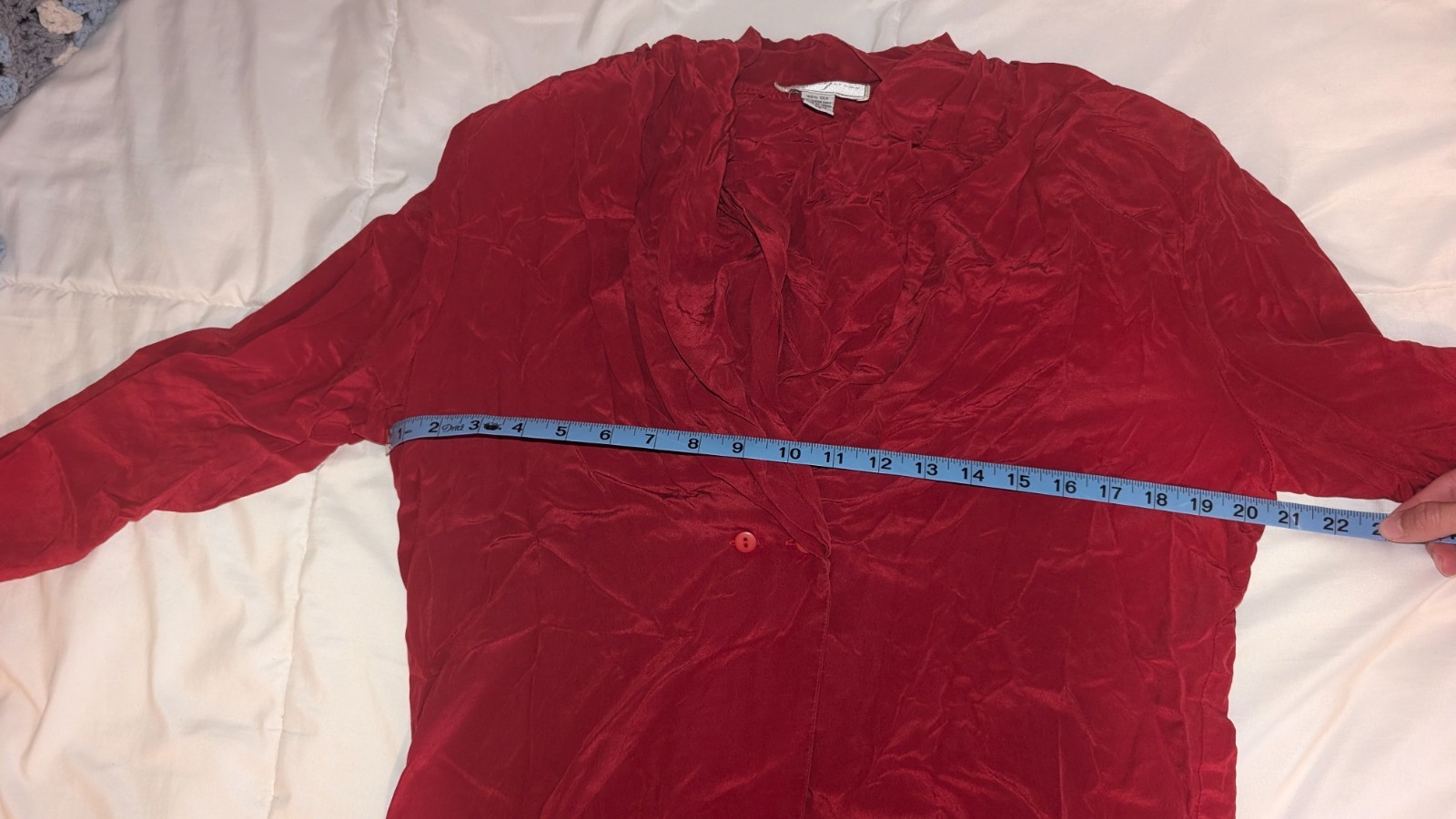 100% Silk Vintage Red Blouse Long Sleeve Top Spenser Jeremy 1980s