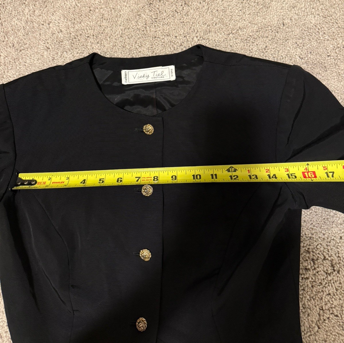 Vintage vicky tiel couture blazer Black Size Xs/s Gold Buttons Elegant Paris