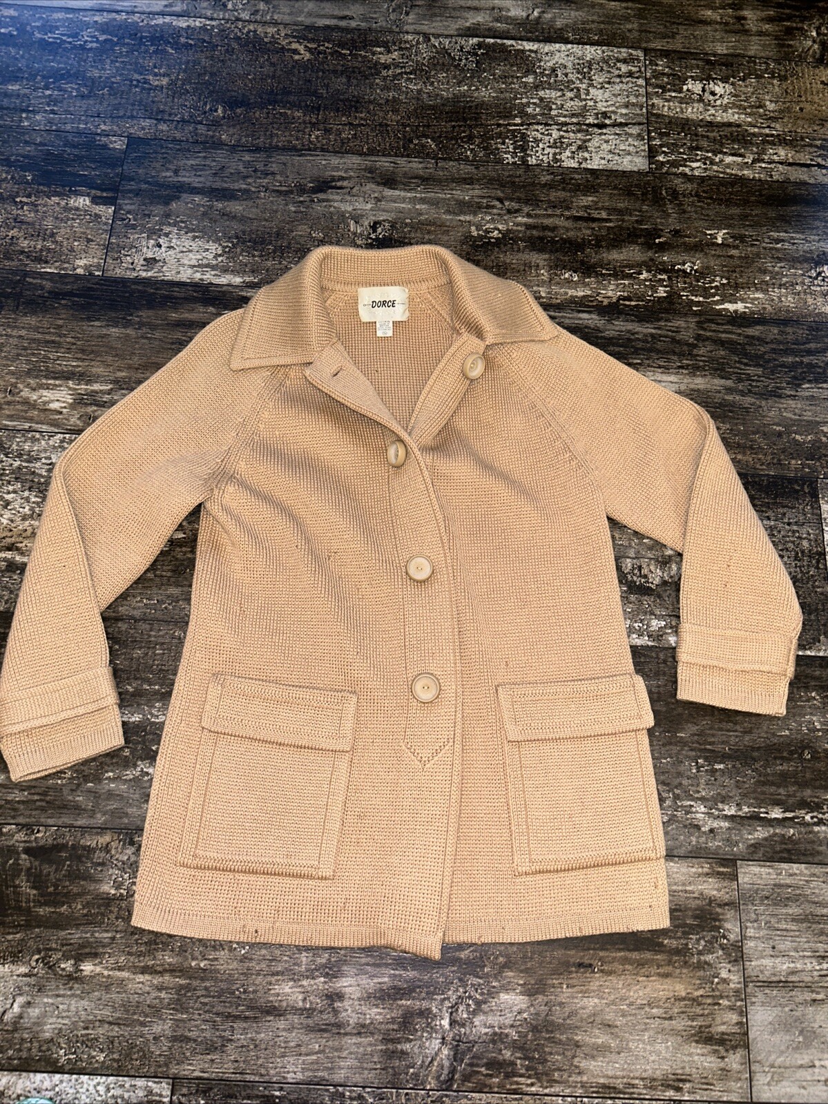 Vintage 100% Wool Tan Coat Womans Jacket Dorce Made In British Hong Kong Small