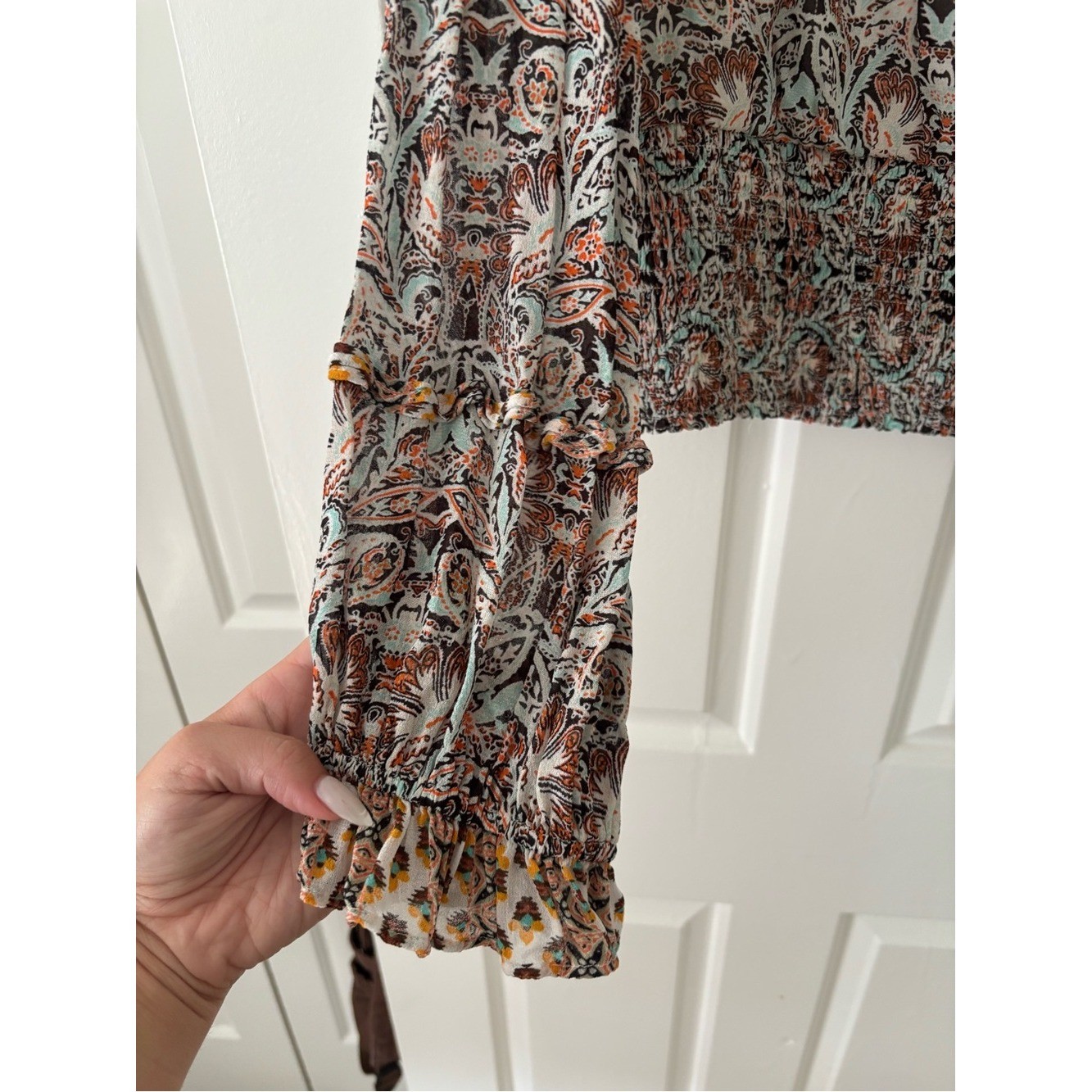 Anthropologie Paisley Smocked Faux Wrap Boho Blouse – Size XL