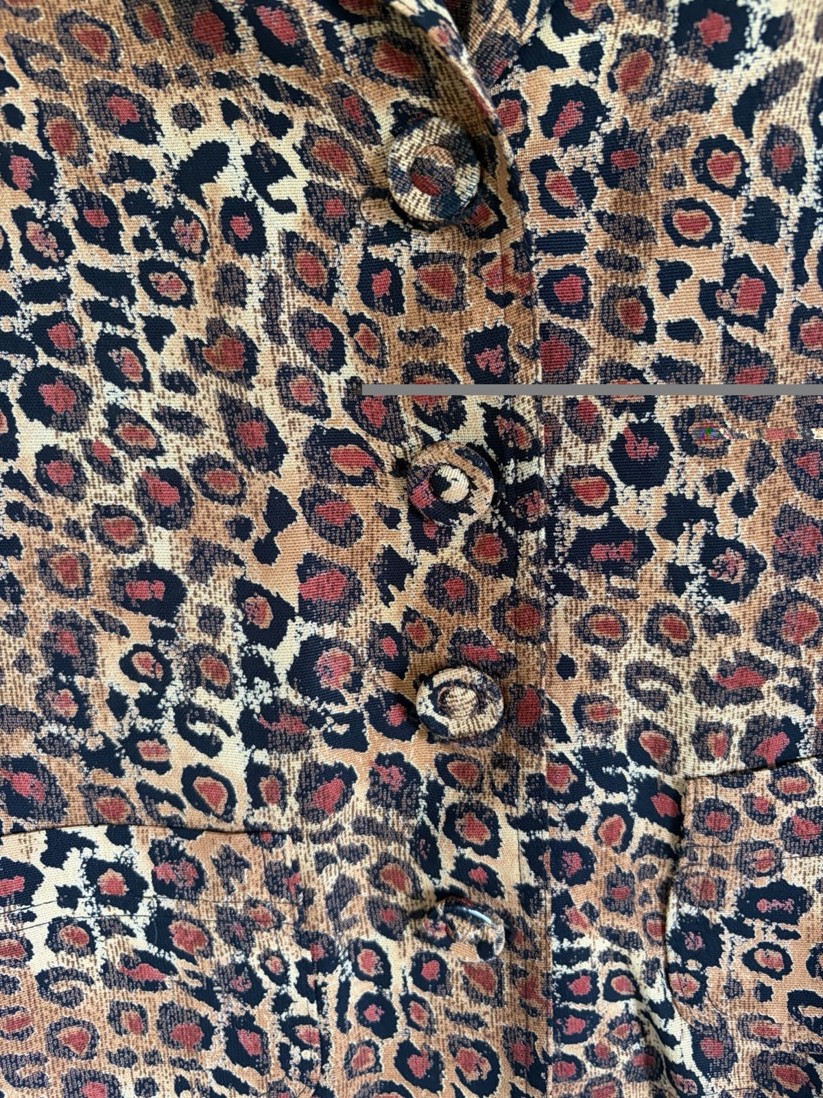 Vintage Carole Little Animal Print Blouse Top With Covered Buttons Petite Small