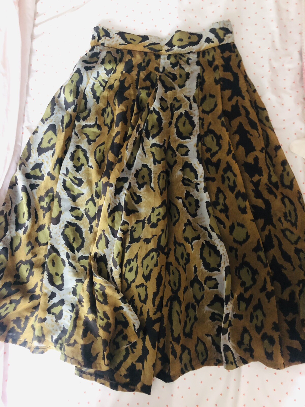 Culottes Leopard Print Midi Wide Leg Skort Split Skirt Sheer Lined Size Medium