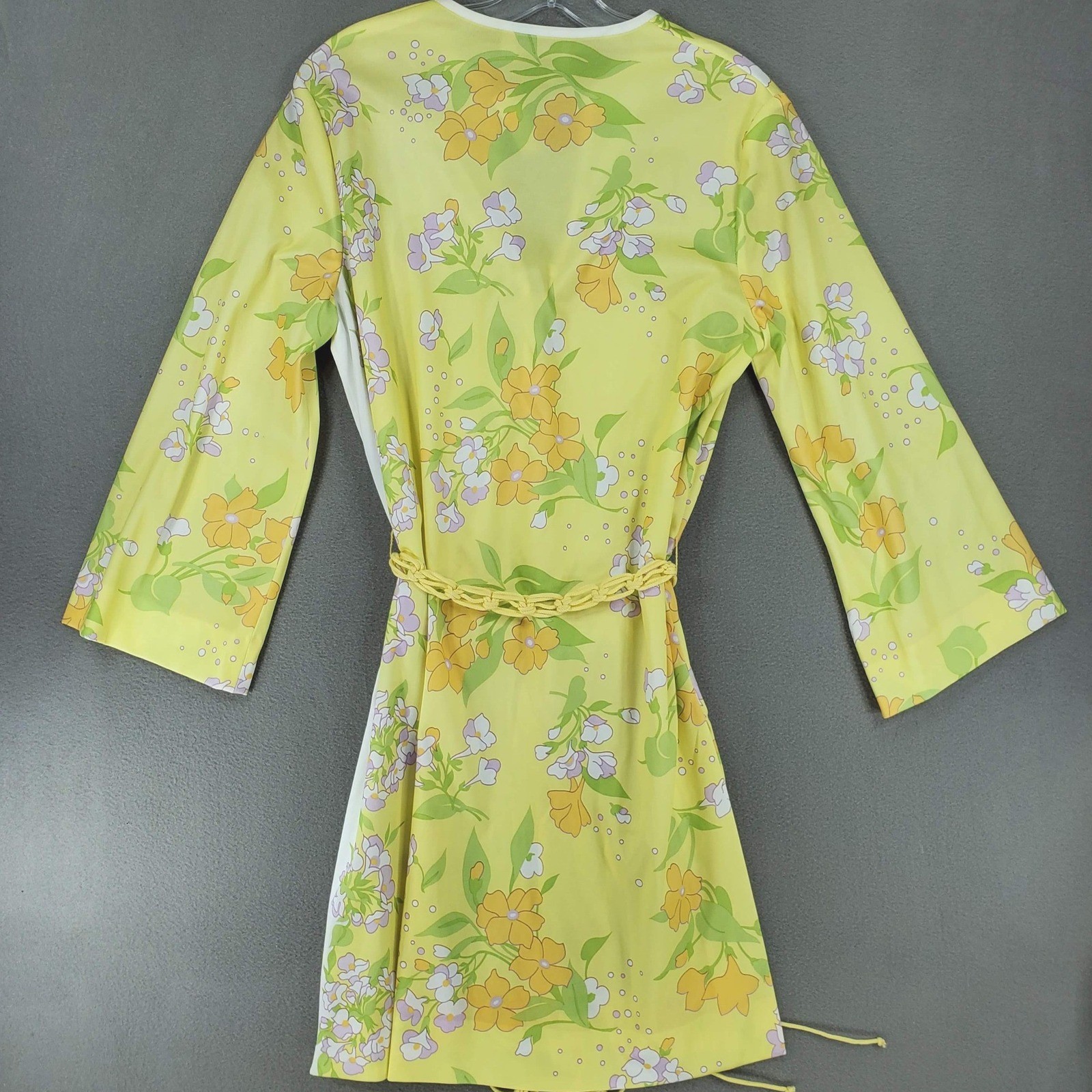 Dalton Floral Tunic Dress Women 14 Yellow Vintage 70s Mod Retro NEW Belted