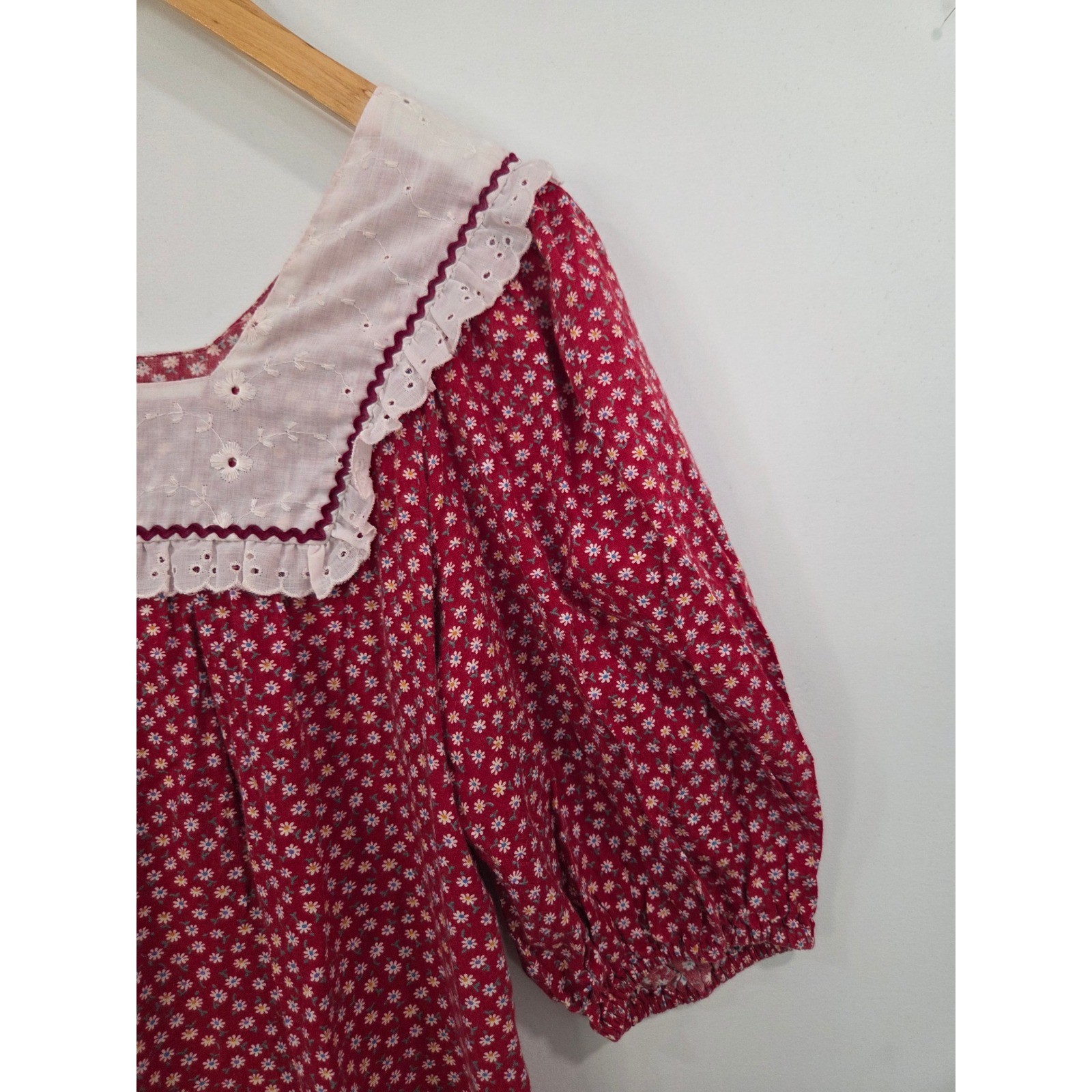 McInerny Vtg 70s Hawaiian Floral Cotton Prairie Maxi Dress S Eyelet Yoke Tiered