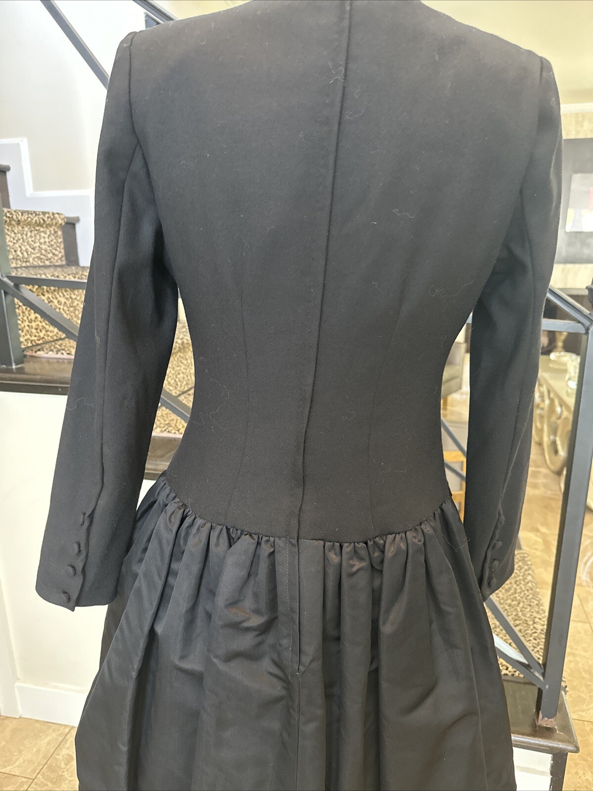 William Pearson 80s Black Wool Drop Waist Stiff Satin Balloon Skirt Dress Size 6