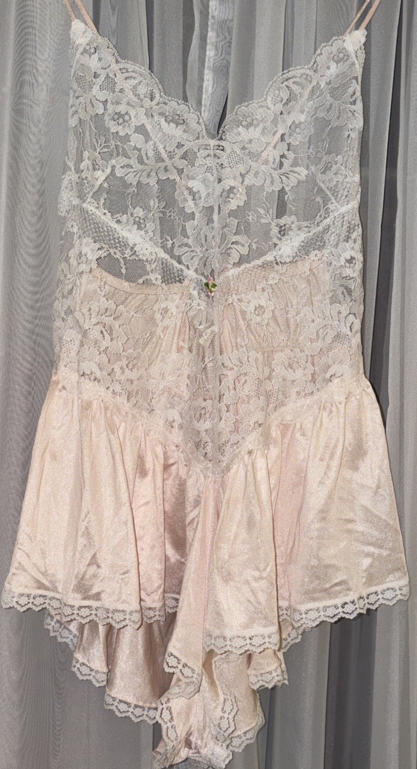 Vintage 1970s Undercover Wear Sheer Lace Teddy Size Medium Pale Pink Coquette
